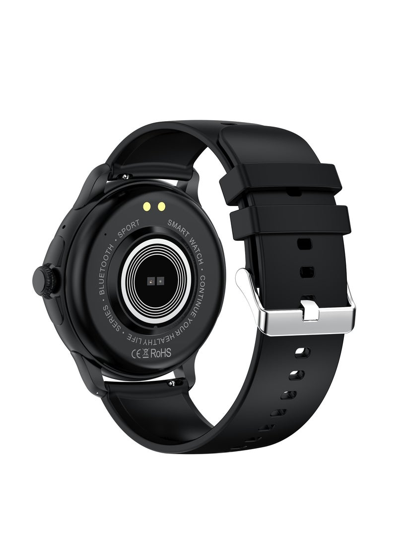 Hommtel - Smart Sports Watch VENU 3 – Women & Girls Fashion Edition (Black) with 1.43-inch AMOLED Display, Bluetooth Calling, 100+ Sport Modes, Multidimensional Health Management, Ultra-Long Battery Life (30 Days Standby, 5-7 Days Usage), Always-On Screen, Exquisite Crown with Mechanical Vibration, Rich Applications, and 2 Extra Interchangeable Black Silicone Straps - Image 1