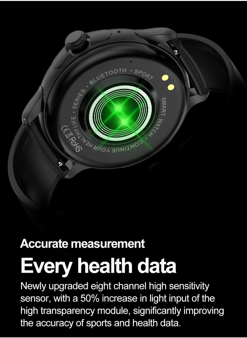 Hommtel - Smart Sports Watch VENU 3 – Women & Girls Fashion Edition (Black) with 1.43-inch AMOLED Display, Bluetooth Calling, 100+ Sport Modes, Multidimensional Health Management, Ultra-Long Battery Life (30 Days Standby, 5-7 Days Usage), Always-On Screen, Exquisite Crown with Mechanical Vibration, Rich Applications, and 2 Extra Interchangeable Black Silicone Straps - Image 1
