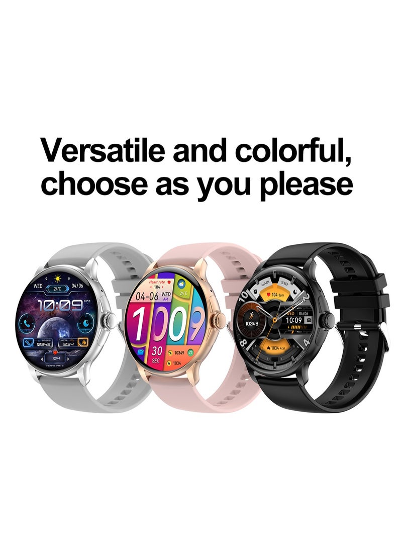 Hommtel - Smart Sports Watch VENU 3 – Women & Girls Fashion Edition (Black) with 1.43-inch AMOLED Display, Bluetooth Calling, 100+ Sport Modes, Multidimensional Health Management, Ultra-Long Battery Life (30 Days Standby, 5-7 Days Usage), Always-On Screen, Exquisite Crown with Mechanical Vibration, Rich Applications, and 2 Extra Interchangeable Black Silicone Straps - Image 1