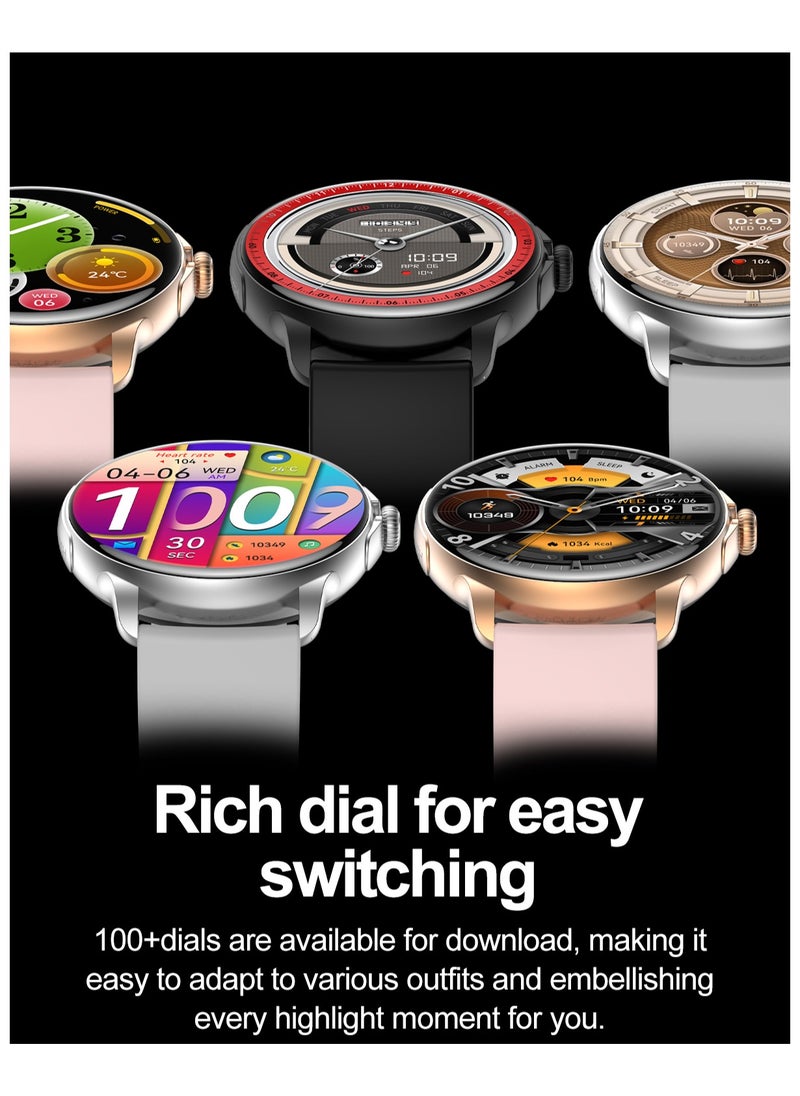 Hommtel - Smart Sports Watch VENU 3 – Women & Girls Fashion Edition (Black) with 1.43-inch AMOLED Display, Bluetooth Calling, 100+ Sport Modes, Multidimensional Health Management, Ultra-Long Battery Life (30 Days Standby, 5-7 Days Usage), Always-On Screen, Exquisite Crown with Mechanical Vibration, Rich Applications, and 2 Extra Interchangeable Black Silicone Straps - Image 1