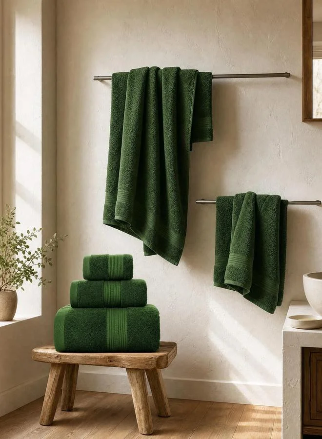 Styli Pack Of 3 - Plain Bath Towels, Green - 34X34Cm, 35X75Cm, 70X140Cm