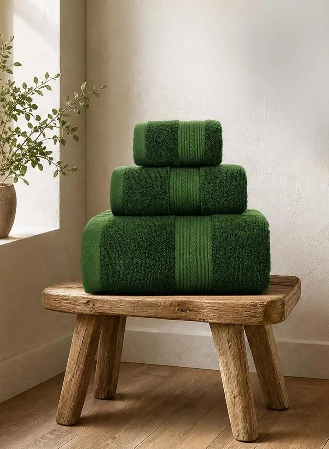 Styli Pack Of 3 - Plain Bath Towels, Green - 34X34Cm, 35X75Cm, 70X140Cm