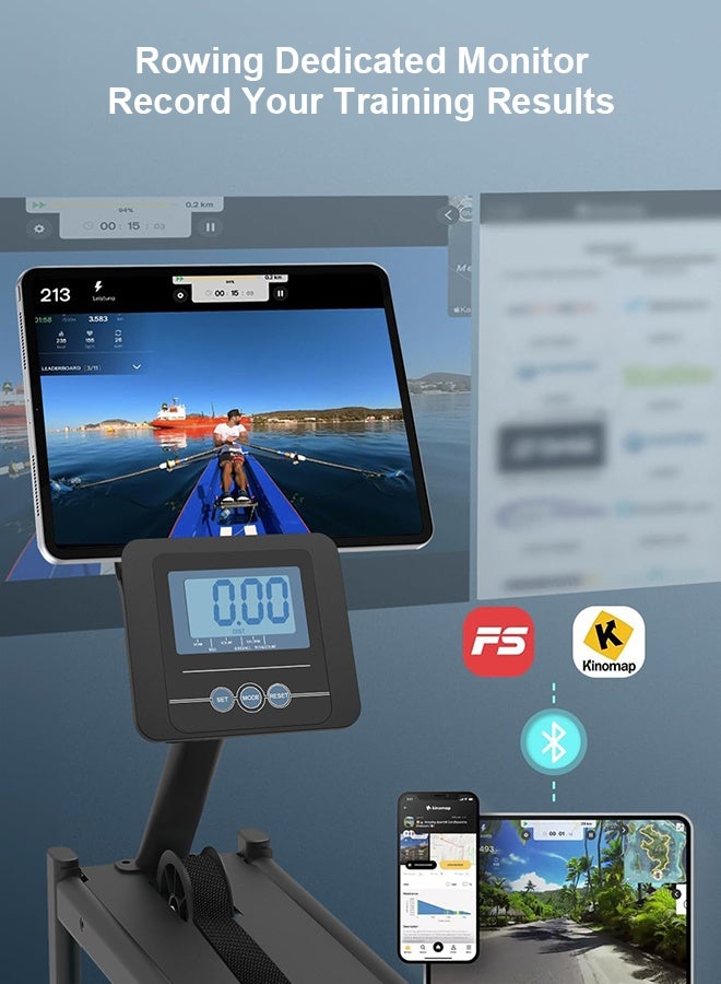 جوروتو جهاز التجديف المنزلي بمقاومة الماء، يدعم البلوتوث مع حامل للتابلت ووسادة مقعد مريحة، الحد الأقصى للتحميل 130 كيلوغرام/286 رطل، يدعم تطبيقات Kinomap و Fitshow وتطبيقات أخرى - Image 3