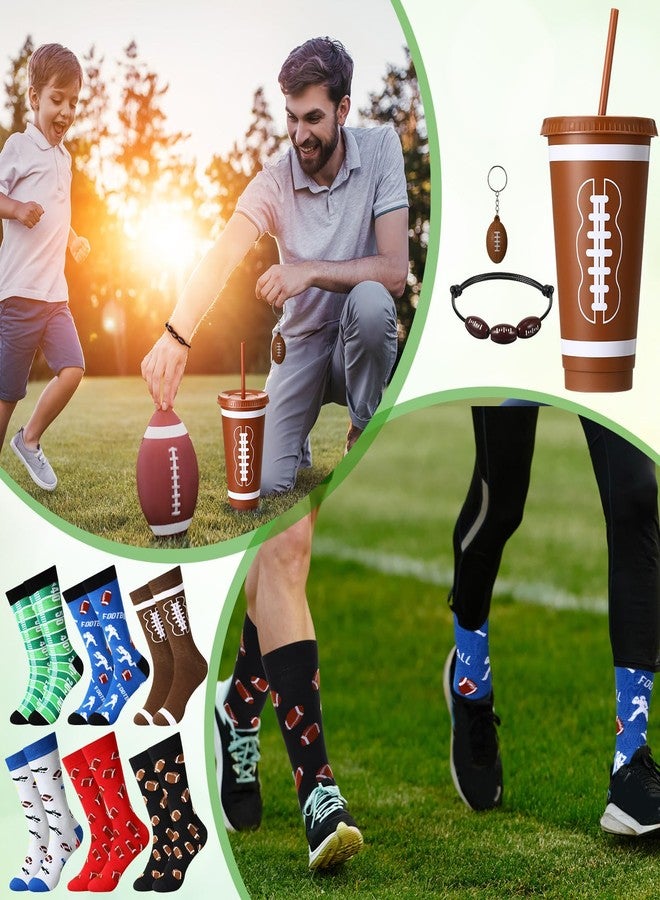 Pickmesh 24 Pcs Funny Christmas Football Gifts Set Football Plastic Cups with Straw and Lid Novelty Sport Crew Socks Bracelet and Keychain for Sport Team Birthday Party Favors Stocking Stuffer - Image 5