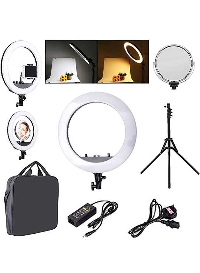 PADOM Padom HQ18  LED Soft Ring Light Kit 18 Inch 55W Dimmable 3200K-6000K with Tripod Stand, Cell Phone Holder, Carrying Bag, Mirror  - Image 1