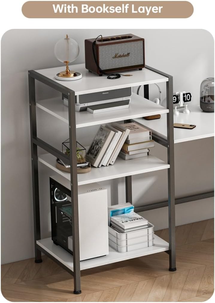 JOYSEUS Extra Long Computer Desk for Two People, with Bookshelf, L-Shape Design, Large Office Desk Study Table with CPU Stand and Storage Shelves, Adjustable Feet (white) - Image 4