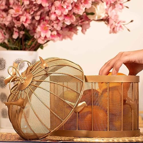 RIZIK STORE™ Modern metal fruit basket with mesh lid suitable for keeping fruits, vegetables (Gold) - Image 5