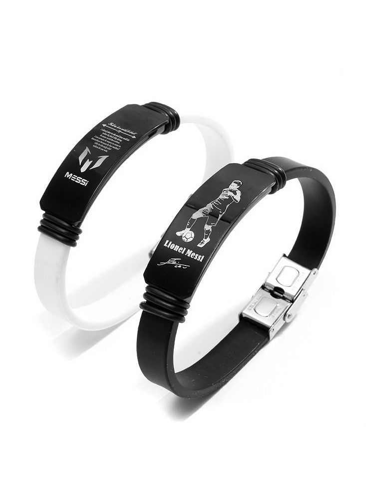 Generic 2-Piece Football Bracelet Stainless Steel Adjustable Bracelet Laser Engraving Process Messi  - Image 2