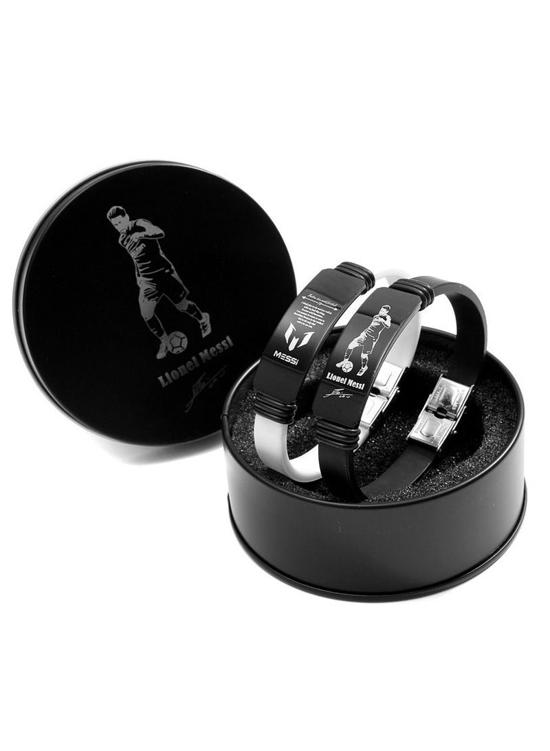 Generic 2-Piece Football Bracelet Stainless Steel Adjustable Bracelet Laser Engraving Process Messi  - Image 1