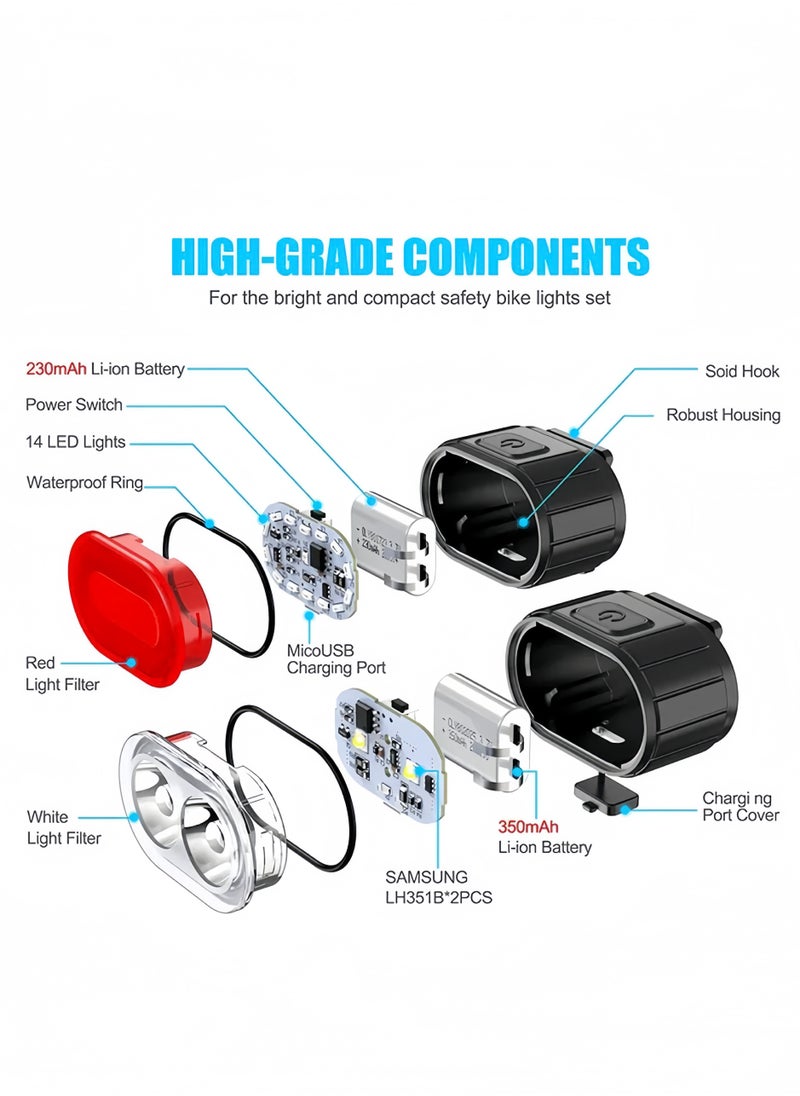 Lee Yon Bike Lights Set, USB Rechargeable, Ultra Bright LED Cycle Light Front and Back Rear Light, IPX5 Waterproof Bike Light Set for Night Riding/Camping, 10 Lighting Modes, Longer Battery Life  - Image 3