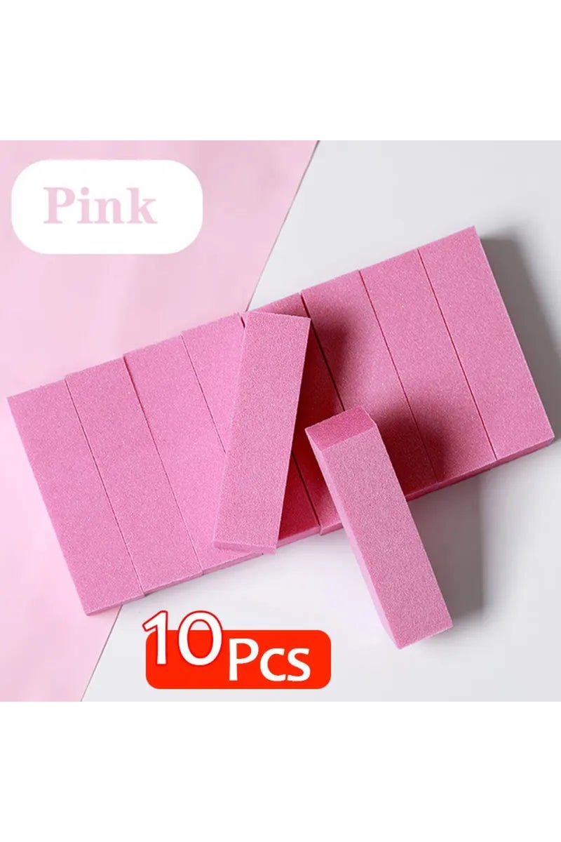 erorex 10pcs Pink Buffing Sanding Files Block Pedicure Manicure Care Sponge Nail Art Buffer Grindig Polishi
