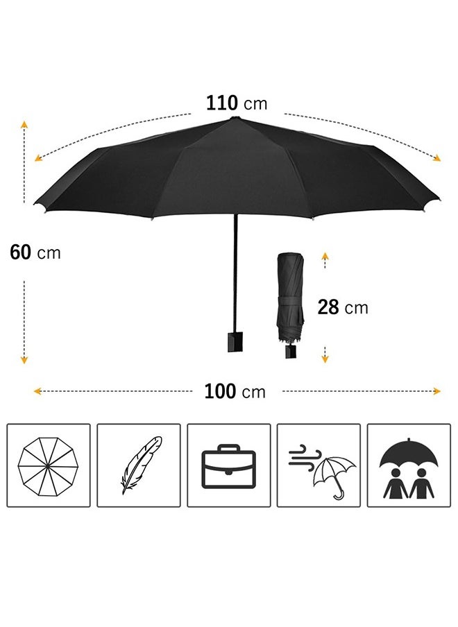 Automatic Folding Umbrella, Sunblock and Rain Umbrella with 125 CM, Durable and Sturdy, Unisex, Black