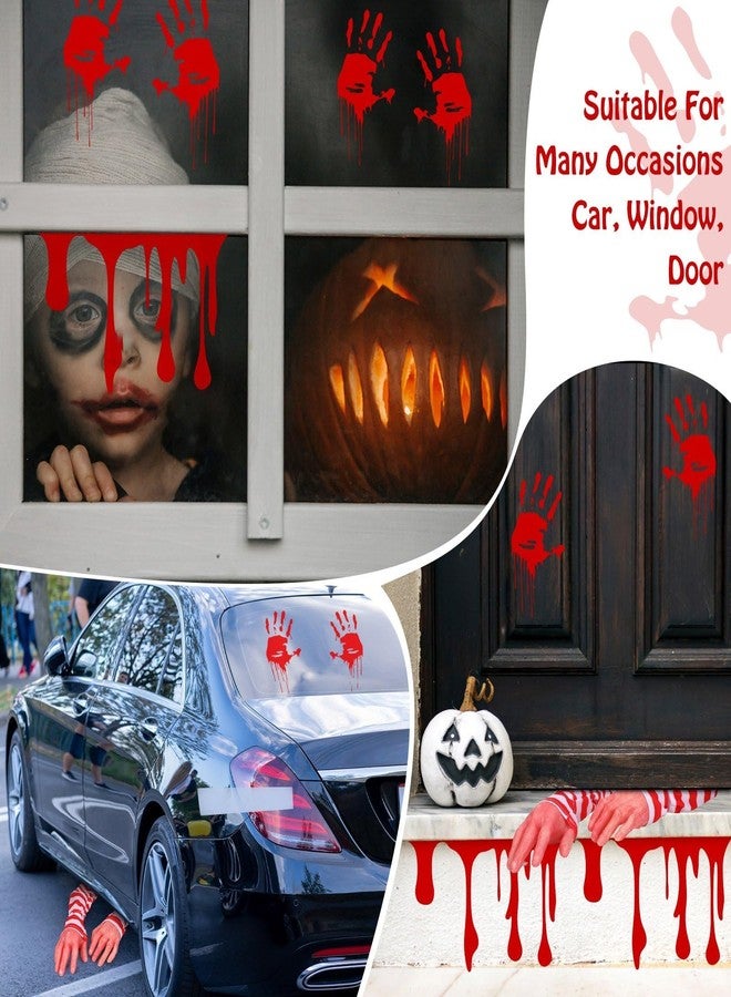 PerKoop Halloween Car Trunk Decorations Fake Arms Hand Realistic with Striped Cloth Arm Flowing Dripping Reflective Stickers for Car Window Headlamp Taillight(Two Hands,Red and White Striped) - Image 4