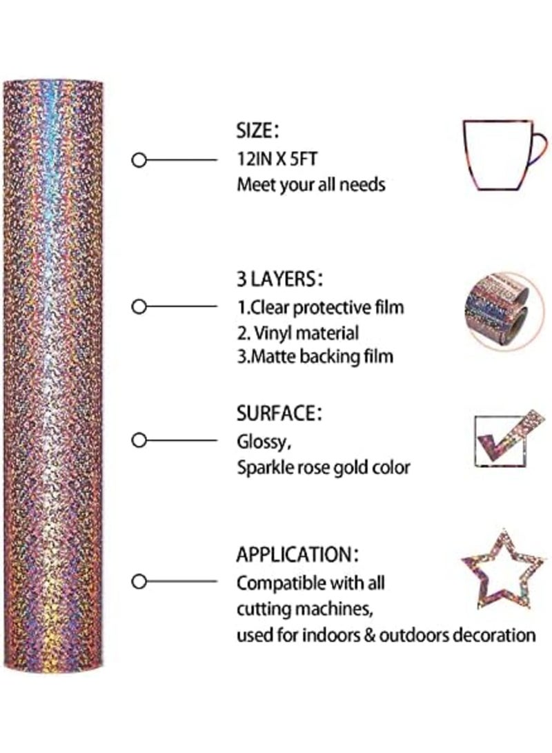 Luckam Holographic Sparkle Adhesive Vinyl, 12'' X 5ft Sparkle Rose Gold Adhesive Vinyl Roll for Indoor and Outdoor Scrapbooking, Decals, Signs, Stickers(sparkle Rose Gold) - Image 3