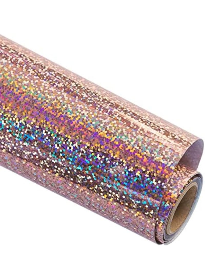 Luckam Holographic Sparkle Adhesive Vinyl, 12'' X 5ft Sparkle Rose Gold Adhesive Vinyl Roll for Indoor and Outdoor Scrapbooking, Decals, Signs, Stickers(sparkle Rose Gold) - Image 1