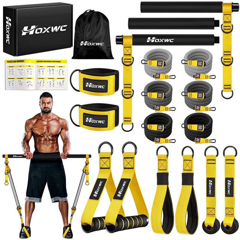 HOXWC Pilates Equipment, Portable Pilates Bar Kit with Resistance Bands, Professional Adjustable Heavy Duty Squat Workout Equipment for Men, Home Gym Muscle Strength Training, Full Body Exercise - Image 1