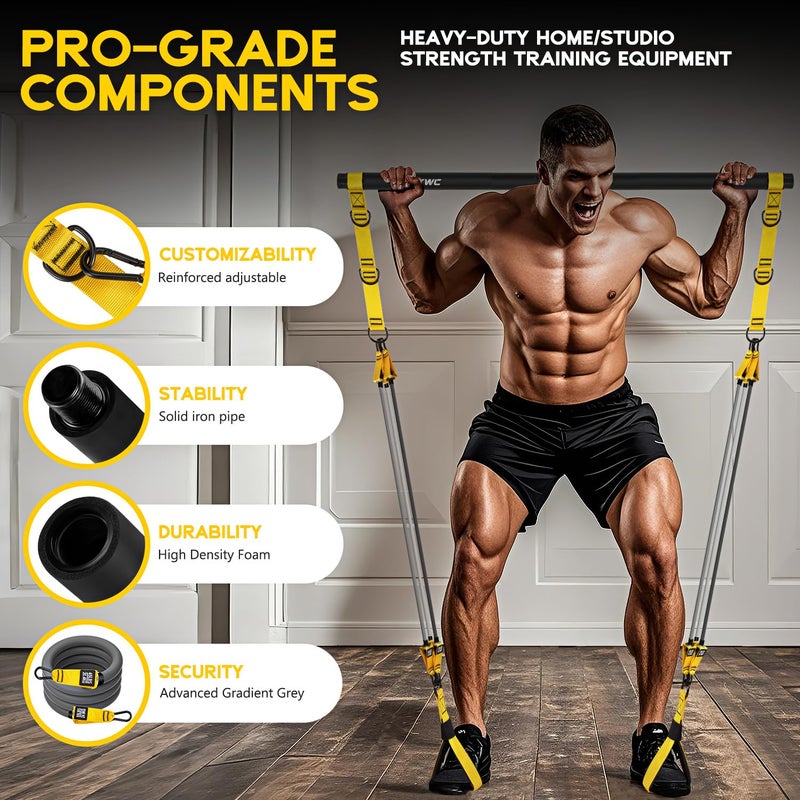 HOXWC Pilates Equipment, Portable Pilates Bar Kit with Resistance Bands, Professional Adjustable Heavy Duty Squat Workout Equipment for Men, Home Gym Muscle Strength Training, Full Body Exercise - Image 4
