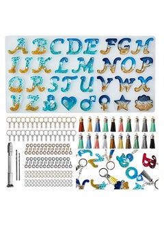 164Pcs Obverse Alphabet Resin Molds Kit, Silicone Molds for Resin Casting DIY, Letter & Ornament Epoxy Molds Resin Keychain Making Set with 1 Hand Drill 2 Drill Bits 160Pcs Keychain Supplies