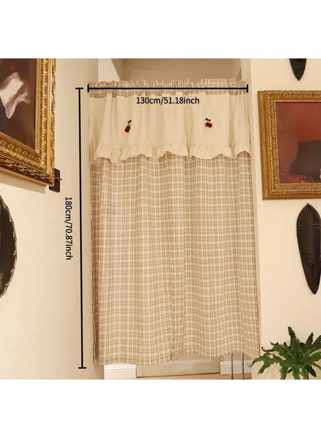 Khaki Plaid Blackout Valance 51.18x70.87 Inch Ruffled Hem Adjustable Curtain - Image 2