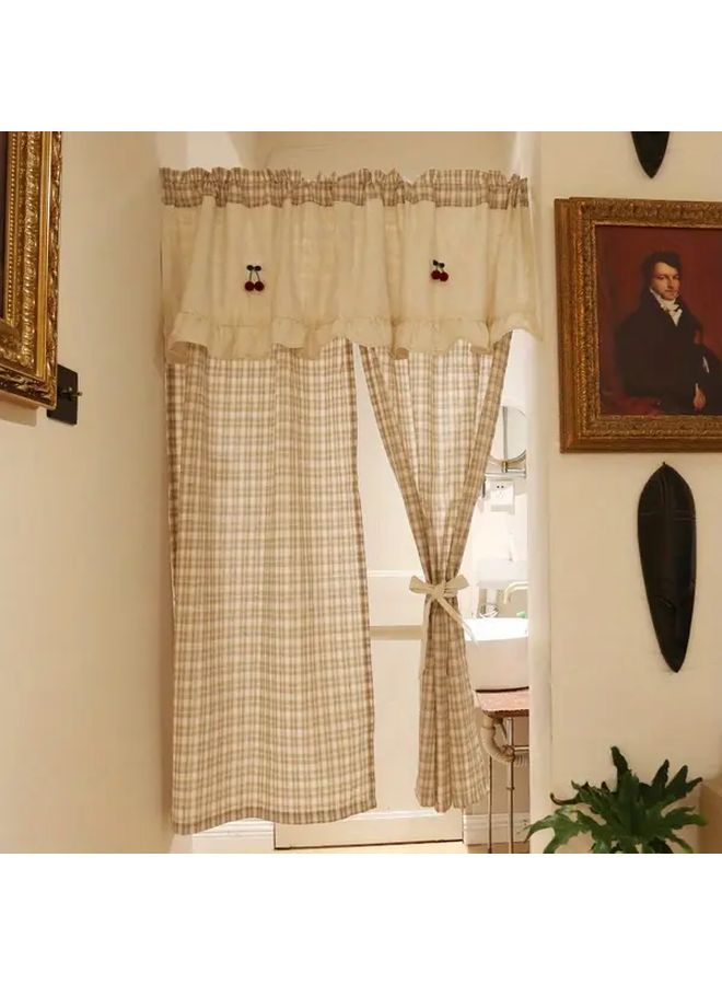 Khaki Plaid Blackout Valance 51.18x70.87 Inch Ruffled Hem Adjustable Curtain - Image 1