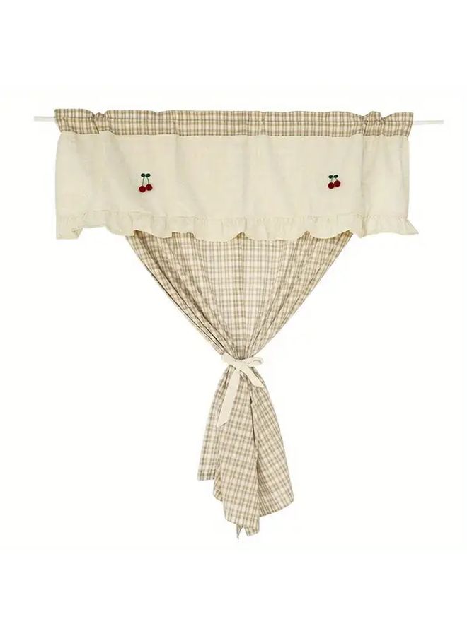 Khaki Plaid Blackout Valance 51.18x70.87 Inch Ruffled Hem Adjustable Curtain - Image 5
