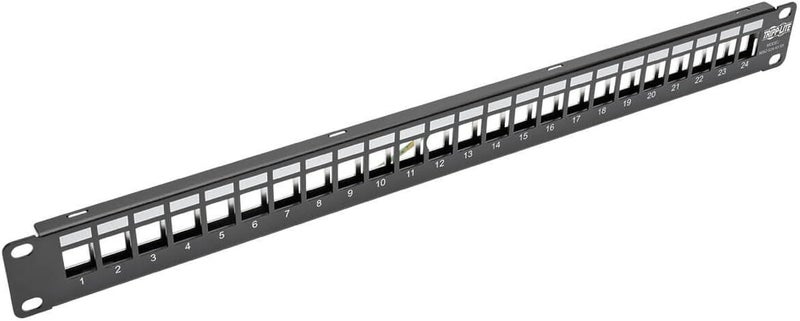 TRIPPLITE 24-Port 1U Shielded Blank Cutouts Patch Panel, Rackmount - Compatible with RJ45, USB, and HDMI - Lifetime Warranty (N062-024-KJ-SH) - Image 1