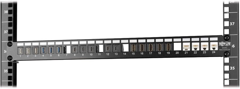 TRIPPLITE 24-Port 1U Shielded Blank Cutouts Patch Panel, Rackmount - Compatible with RJ45, USB, and HDMI - Lifetime Warranty (N062-024-KJ-SH) - Image 2