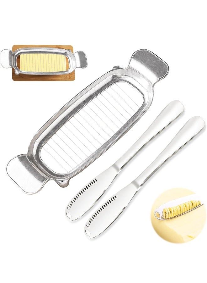 Stainless Steel Butter Slicer Cutter with 2 Butter Knives – 3 in 1 Easy Butter Spreader Knife for Cold Butter Slicing Spreading - Image 1