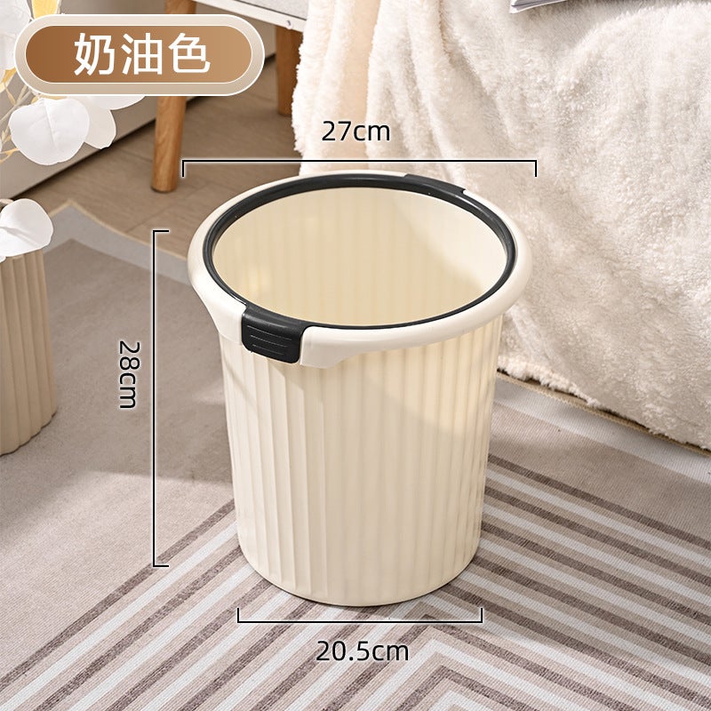 Press Ring Type Light Luxury Household Living Room Large Capacity Paper Basket Kitchen Bathroom Toilet Plastic Thickened Coverless Trash Bin - Image 1
