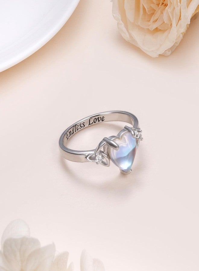 DAOCHONG Celtic Knot Ring For Women Heart Trinity Rings 925 Sterling Silver Infinity Moonstone Vintage Engagement Celtic Jewelry High Polish Tarnish Resistant Eternity Wedding Band Stackable Ring (6) - Image 4