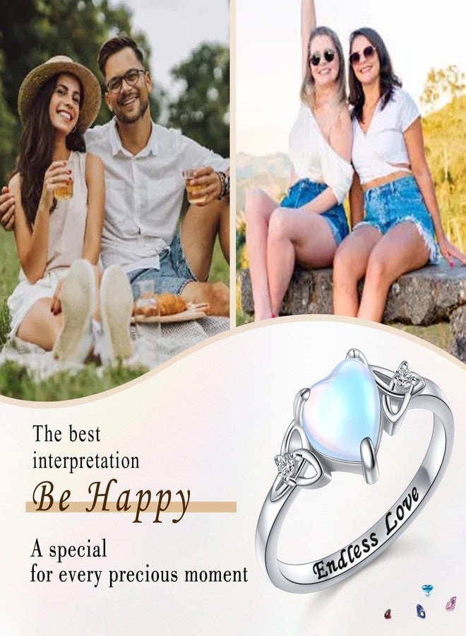 DAOCHONG Celtic Knot Ring For Women Heart Trinity Rings 925 Sterling Silver Infinity Moonstone Vintage Engagement Celtic Jewelry High Polish Tarnish Resistant Eternity Wedding Band Stackable Ring (6) - Image 5
