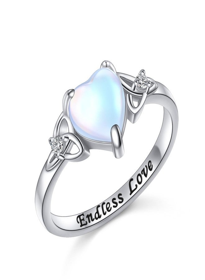 DAOCHONG Celtic Knot Ring For Women Heart Trinity Rings 925 Sterling Silver Infinity Moonstone Vintage Engagement Celtic Jewelry High Polish Tarnish Resistant Eternity Wedding Band Stackable Ring (6) - Image 1