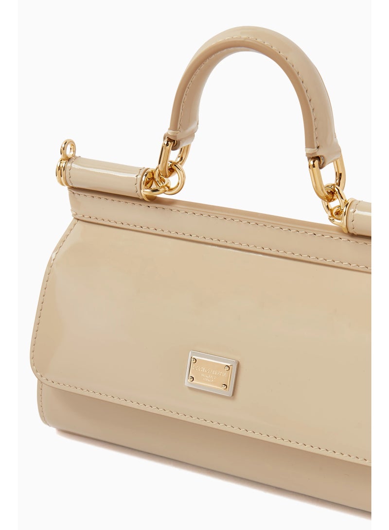 D&G Dolce & Gabbana Small East West Sicily Top-handle Bag in Glossy leather, Women's Tote Bag, Women's Hand Bag, Women's Shoulder Bag, Women's Cross Body Bag, Women's Travel Bag, Beige-17cm - Image 5