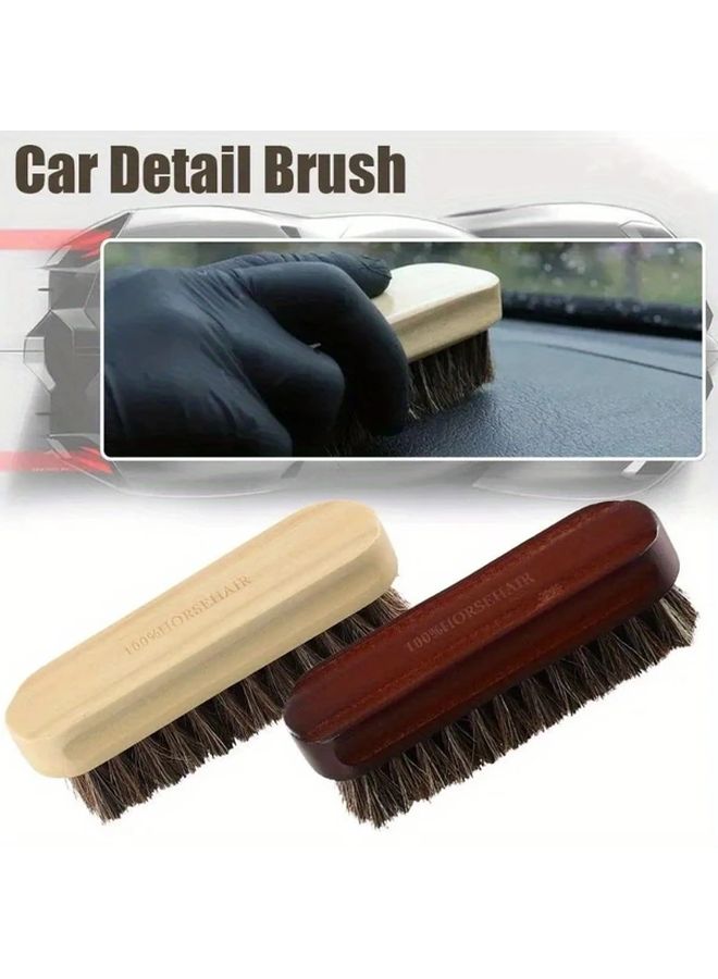 Horsehair Car Detailing Brush Soft Bristles For Interior Cleaning Leather Care Redwood Color - Image 5