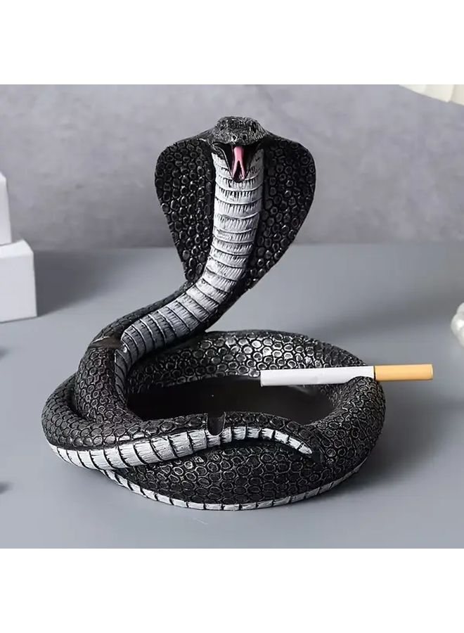 Black Resin Ashtray Realistic Snake Design Expressive Eyes Mouth Marble Texture No Electricity Needed Living Room Bedroom Office Decor Unique Gift Boyfriend Father S Day Birthday Home Decoration Tropical Style - Image 1