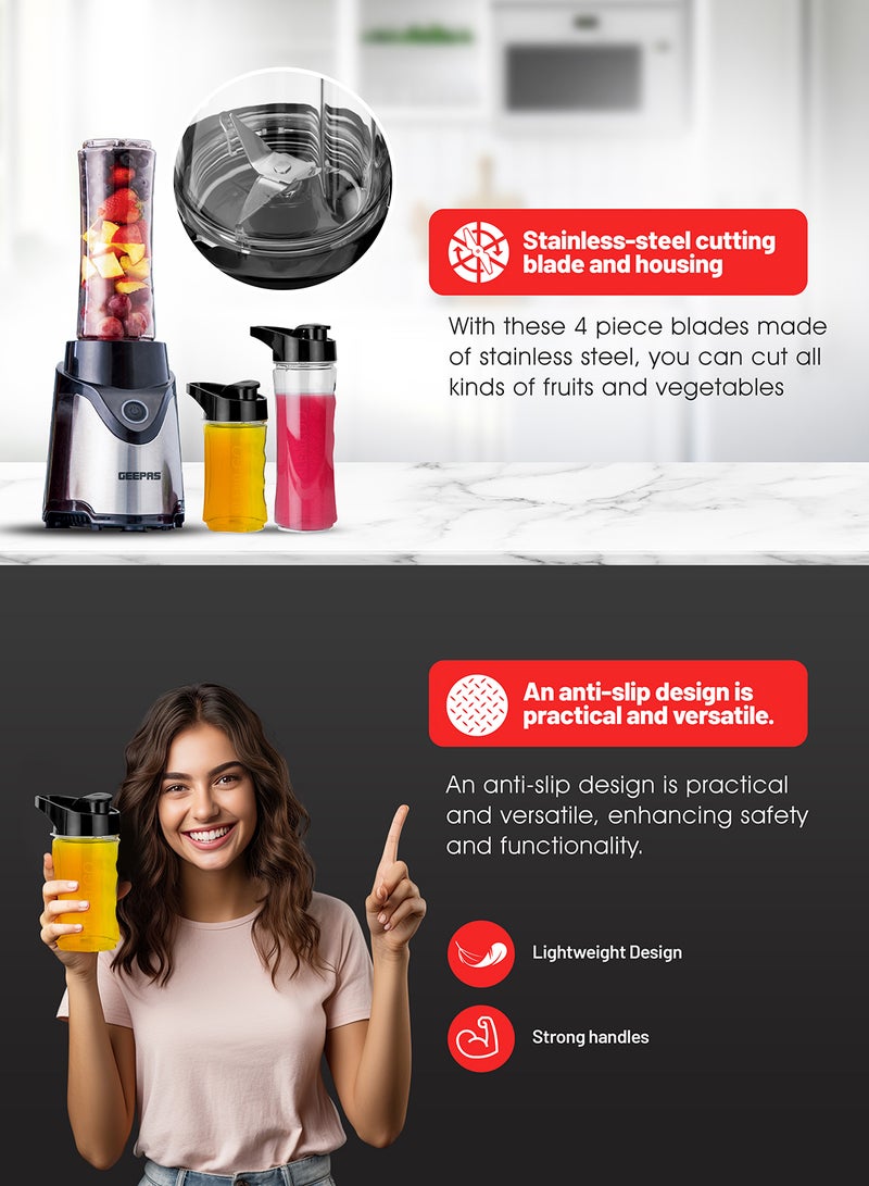 GEEPAS Personal Blender | Stainless Steel Blade - Safety Lock, 570ml & 400ml BPA-Free Tritan Jar, Multi- Safe Protection, Abs Plastic Housing 500 W GSB44075 Black - Image 5