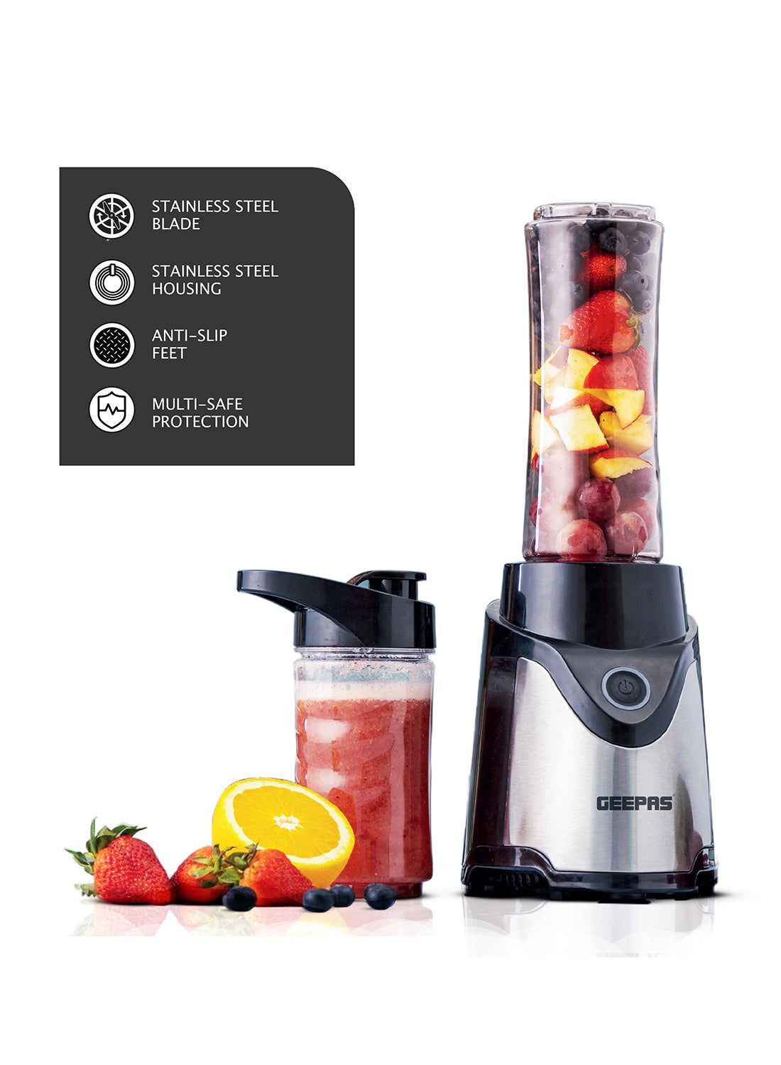 Personal Blender | Stainless Steel Blade - Safety Lock, 570ml & 400ml BPA-Free Tritan Jar, Multi- Safe Protection, Abs Plastic Housing 500 W GSB44075 Black