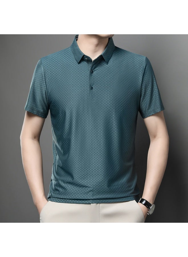 Summer Men's Slim Fit Ice Silk Polo Shirt Short Sleeve Breathable Thin T-Shirt Comfortable Elastic Casual Fashion Top - Image 1