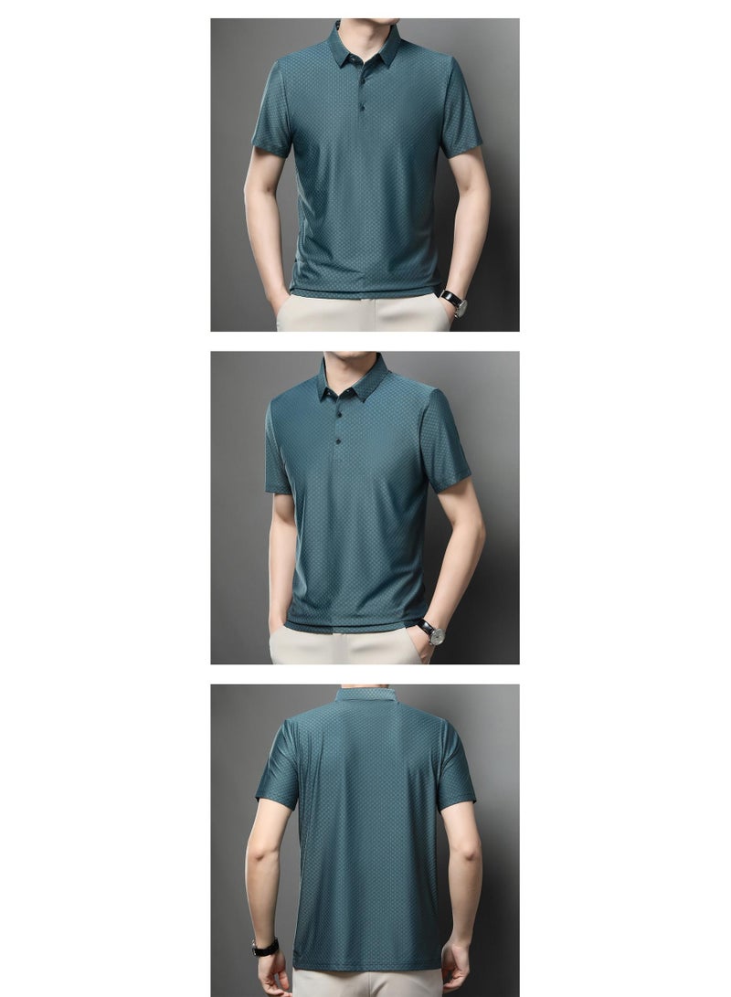 Summer Men's Slim Fit Ice Silk Polo Shirt Short Sleeve Breathable Thin T-Shirt Comfortable Elastic Casual Fashion Top - Image 2