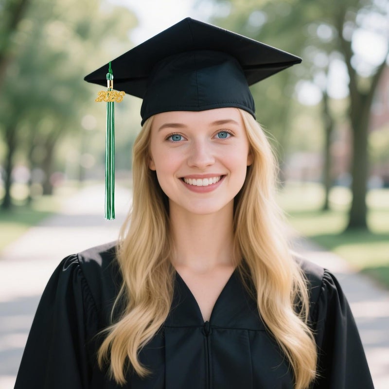 RHOttbiy 2026 Graduation Tassel,2026 Tassel Graduation,2026 Tassels for Graduations Cap with 2026 Year Gold Charms for Graduate Cap,Green White Graduations Tassels for Class of 2026 Grad Ceremonies Accessories - Image 2