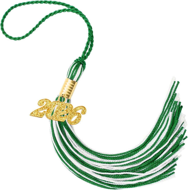 RHOttbiy 2026 Graduation Tassel,2026 Tassel Graduation,2026 Tassels for Graduations Cap with 2026 Year Gold Charms for Graduate Cap,Green White Graduations Tassels for Class of 2026 Grad Ceremonies Accessories - Image 1
