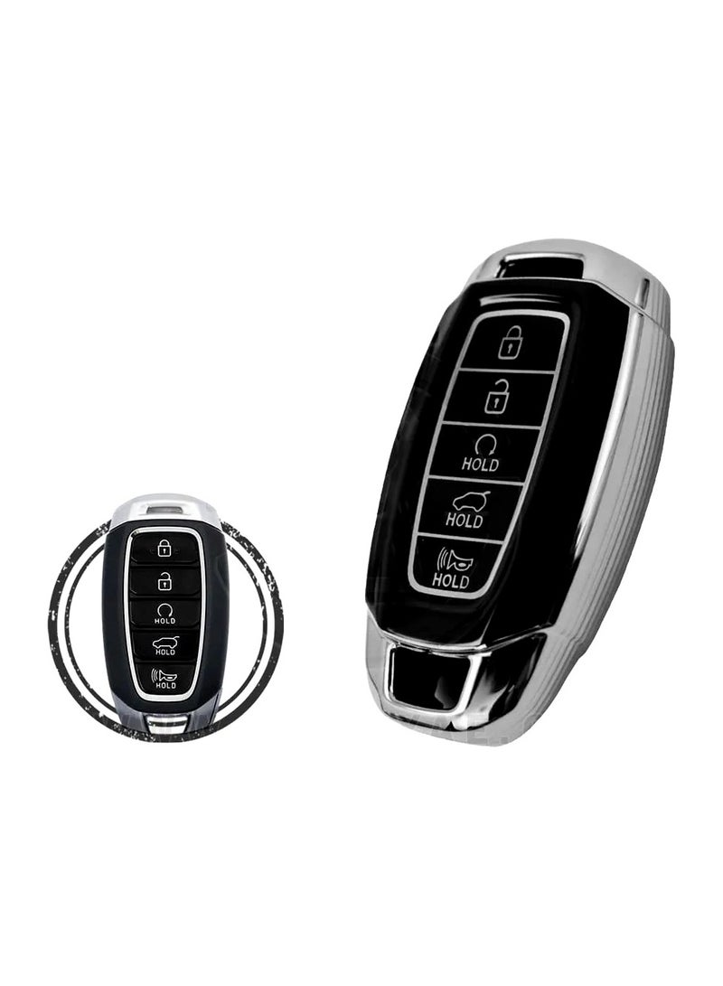 Service Zone TPU Key Cover Case Protector For Hyundai Palisade Kona Elantra Avante Smart Key Remote 5 Button Black Silver Color