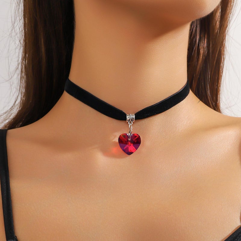ISCASSE Black Choker Necklaces for Woman Love Heart Choker Necklace Adjustable Velvet Choker Soft Collar Chain Red Heart Valentine Necklace Halloween Cosplay Party - Image 2