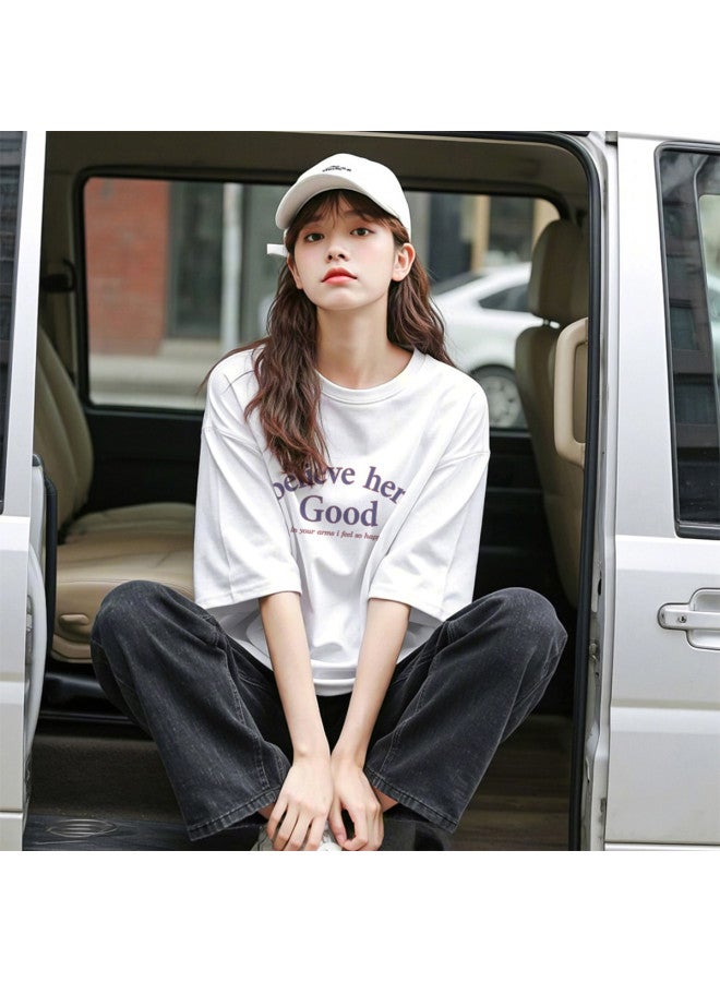 TonLion Women's Short Sleeve T-shirt Summer 2025 Pure Cotton White Versatile Half-sleeve Top Loose Slimming Petite Tee - Image 2