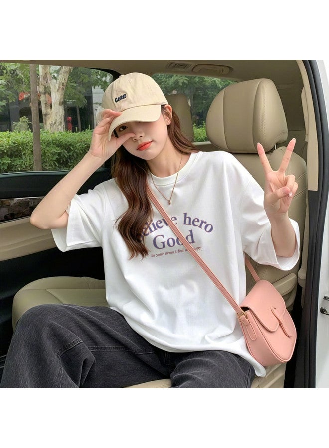 TonLion Women's Short Sleeve T-shirt Summer 2025 Pure Cotton White Versatile Half-sleeve Top Loose Slimming Petite Tee - Image 4