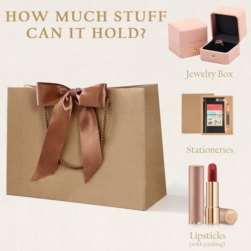 JMANNI Gift Bags with Handles, 13” Medium Gift Bag for Presents, 1 Pcs Bags with 2 Tissue Paper and 1 Cards for Graduation Baby Shower Wedding Fathers Day Mother's Day Birthday Party (Brown) - Image 5