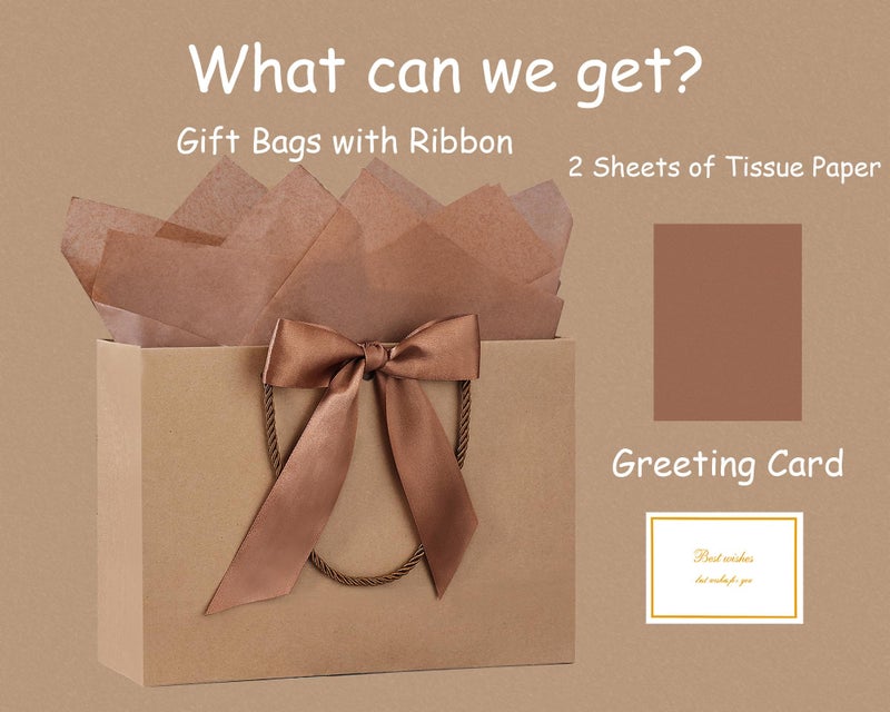 JMANNI Gift Bags with Handles, 13” Medium Gift Bag for Presents, 1 Pcs Bags with 2 Tissue Paper and 1 Cards for Graduation Baby Shower Wedding Fathers Day Mother's Day Birthday Party (Brown) - Image 2