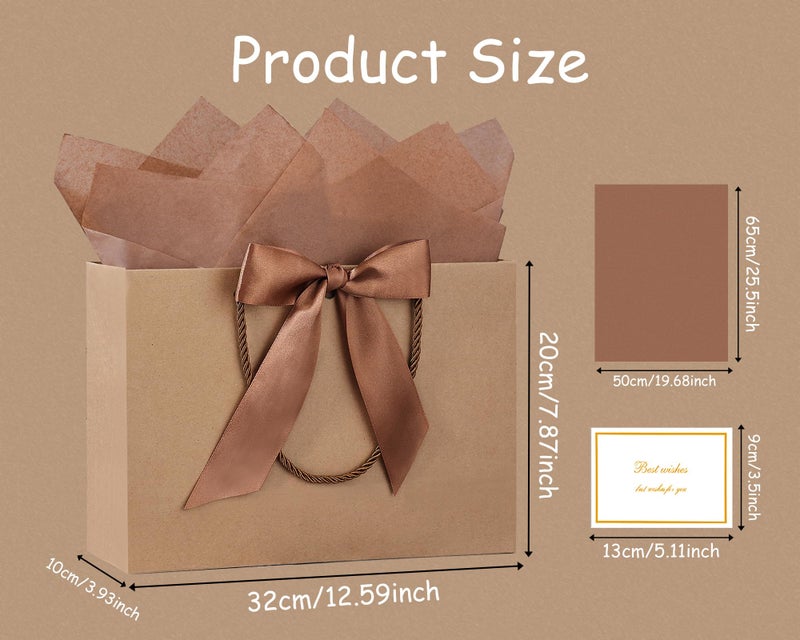 JMANNI Gift Bags with Handles, 13” Medium Gift Bag for Presents, 1 Pcs Bags with 2 Tissue Paper and 1 Cards for Graduation Baby Shower Wedding Fathers Day Mother's Day Birthday Party (Brown) - Image 4