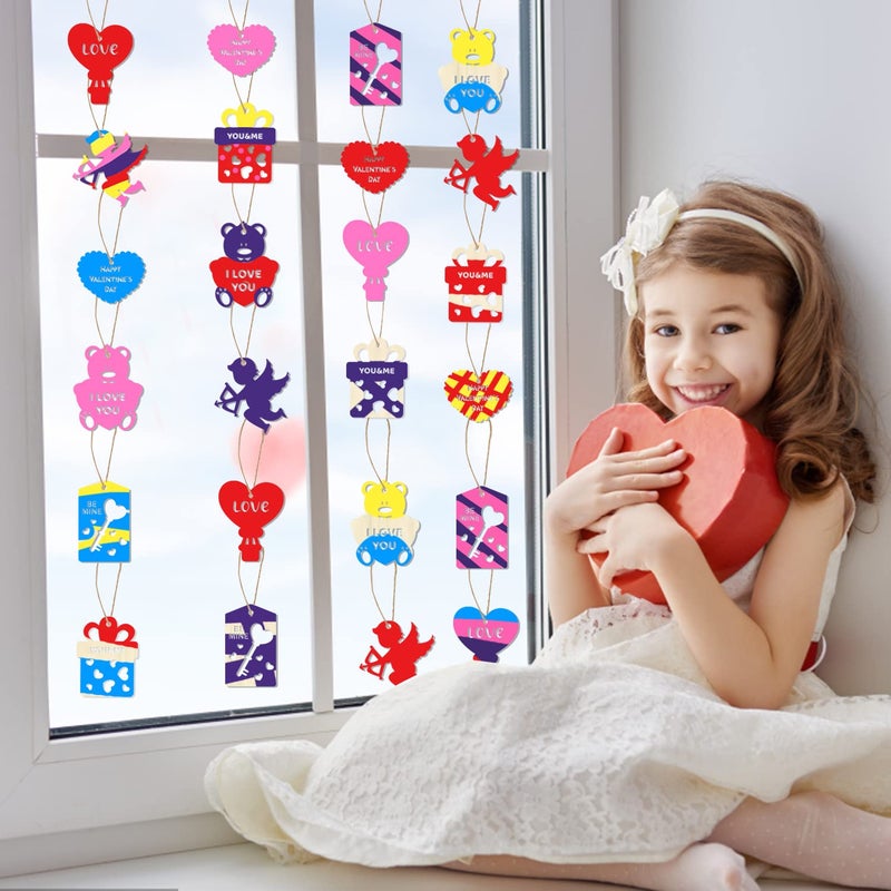 FOIMAS Valentine's Day Wooden Slices,36pcs Heart Cupid Unfinished Wood Cutout Slice Hanging Ornament with Jute Twine and Colored Pen for DIY Craft Supply - Image 5