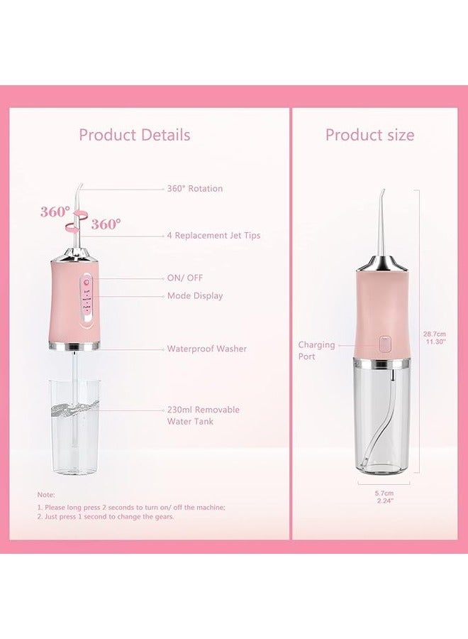 Portable Dental Water Floser, Professional Oral Irrigator 230ml with 3 Modes and 4 Replacement Nozzles with 360° Rotation, IPX7 Waterproof, USB Rechargeable for Travel, Home - Image 5